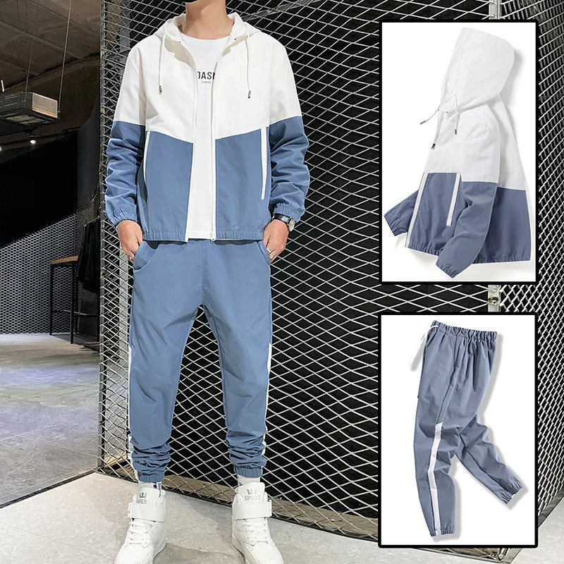 Outdoors Fashion Men Tracksuit Casual Hooded Zipper Sportswear Jackets And Pants 2 Piece Sets Street Hip Hop Running Sports Suit