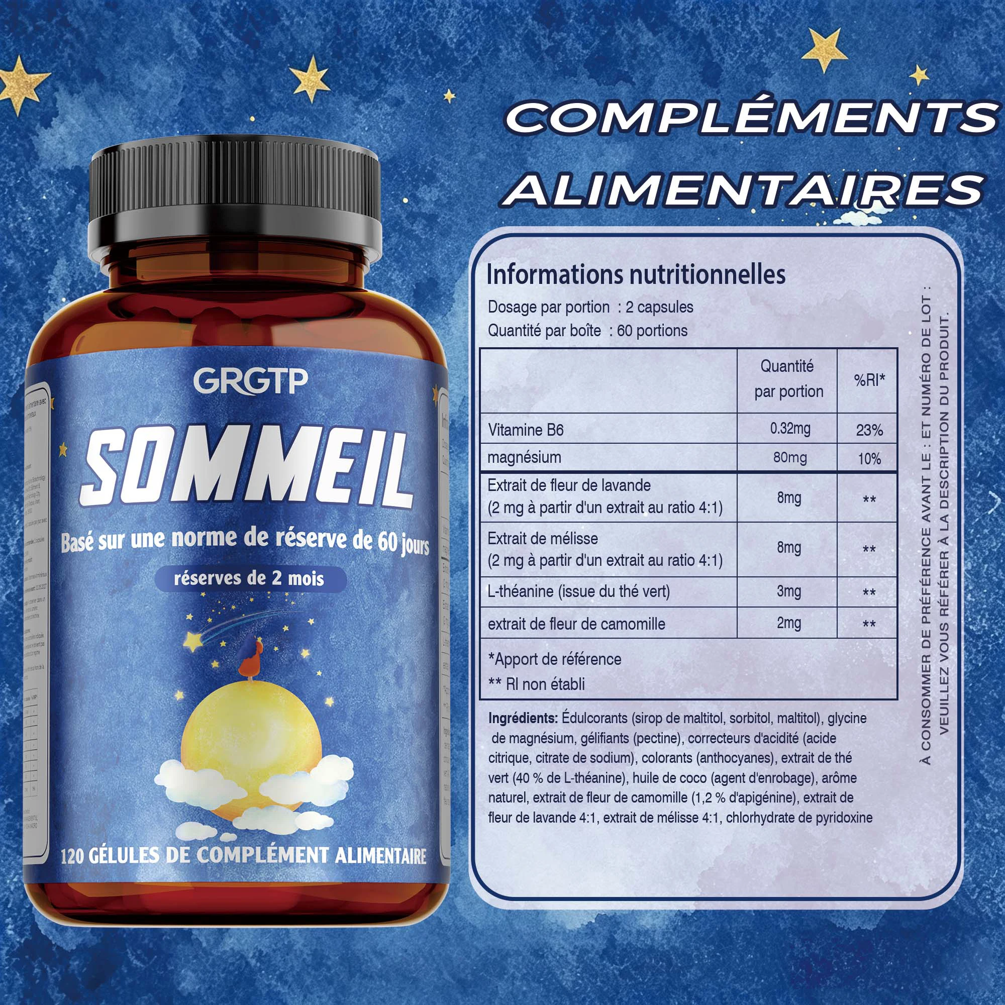 Sommeil Capsules - Regulates Mood, For Deep Sleep, Improve Insomnia, Promote Brain Development, Enhanced Mental Clarity