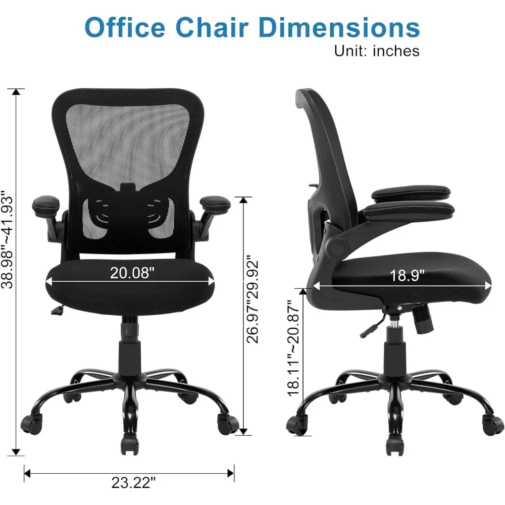 Silla ergonómica de escritorio para el hogar, asiento de malla con soporte Lumbar ajustable y reposabrazos abatible