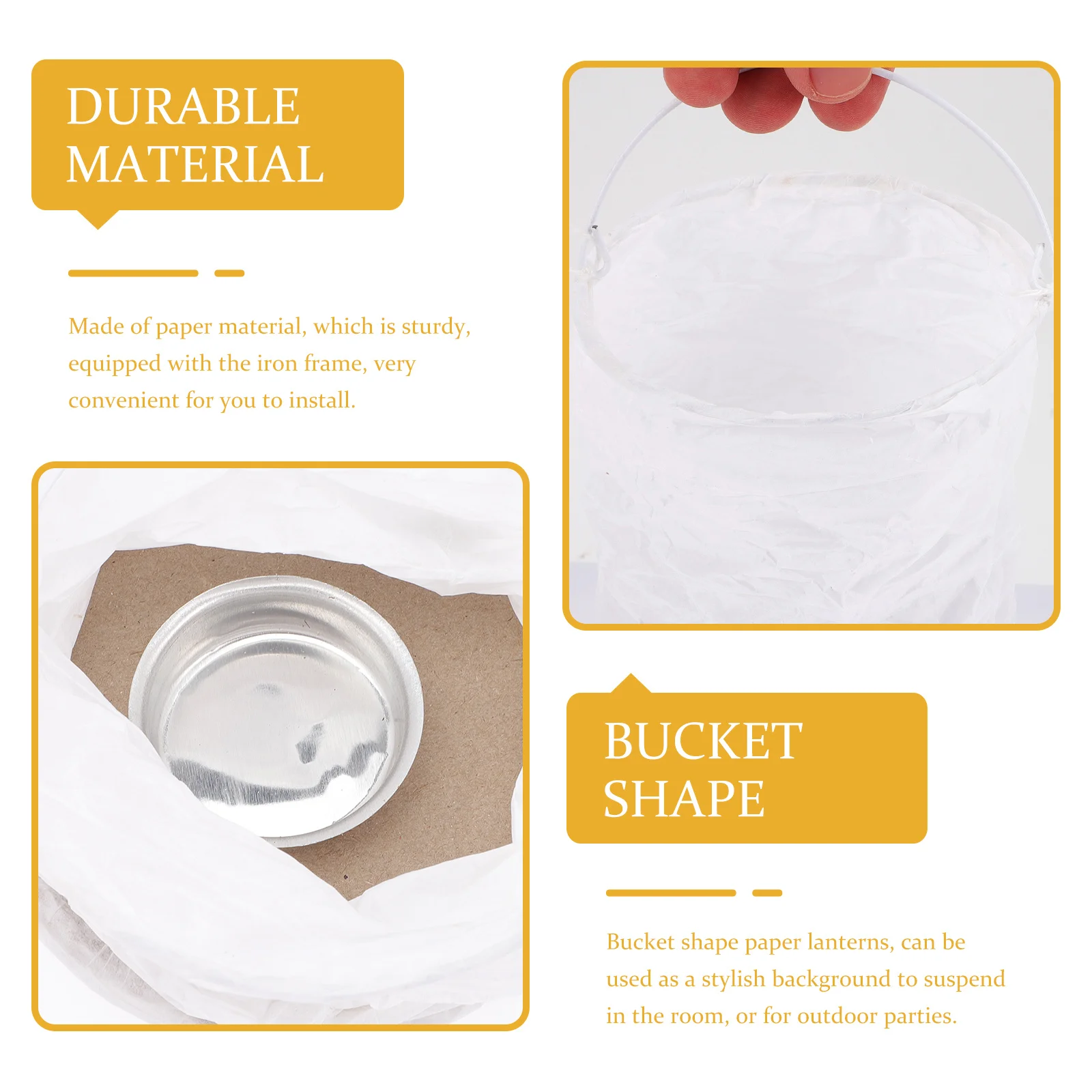 

6Pcs White Paper Lantern Decorative Bucket Shape Lanterns Wedding Birthday Party Garden Scene Hanging Lanterns