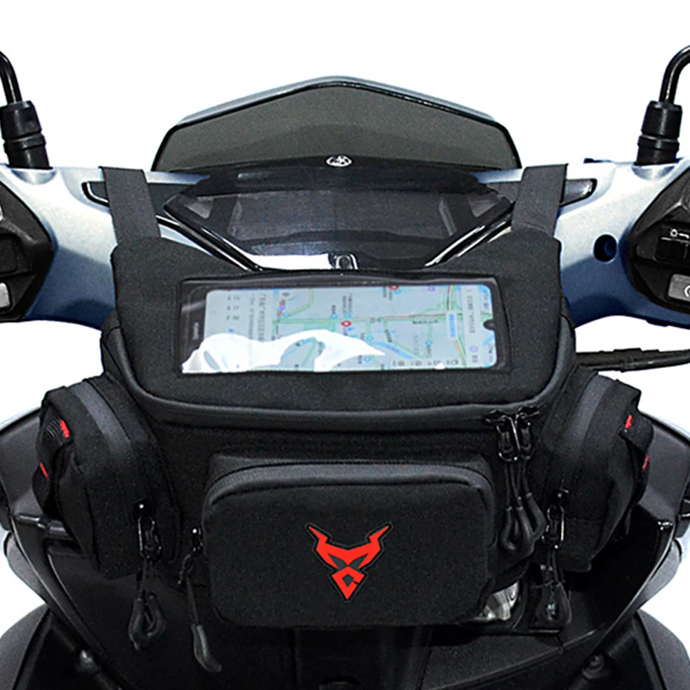 

Motorcycle Handlebar Bag Waterproof Safe Reflective Strips Large Capacity Front Storage Bag With Adjustable Strap For Motorbike