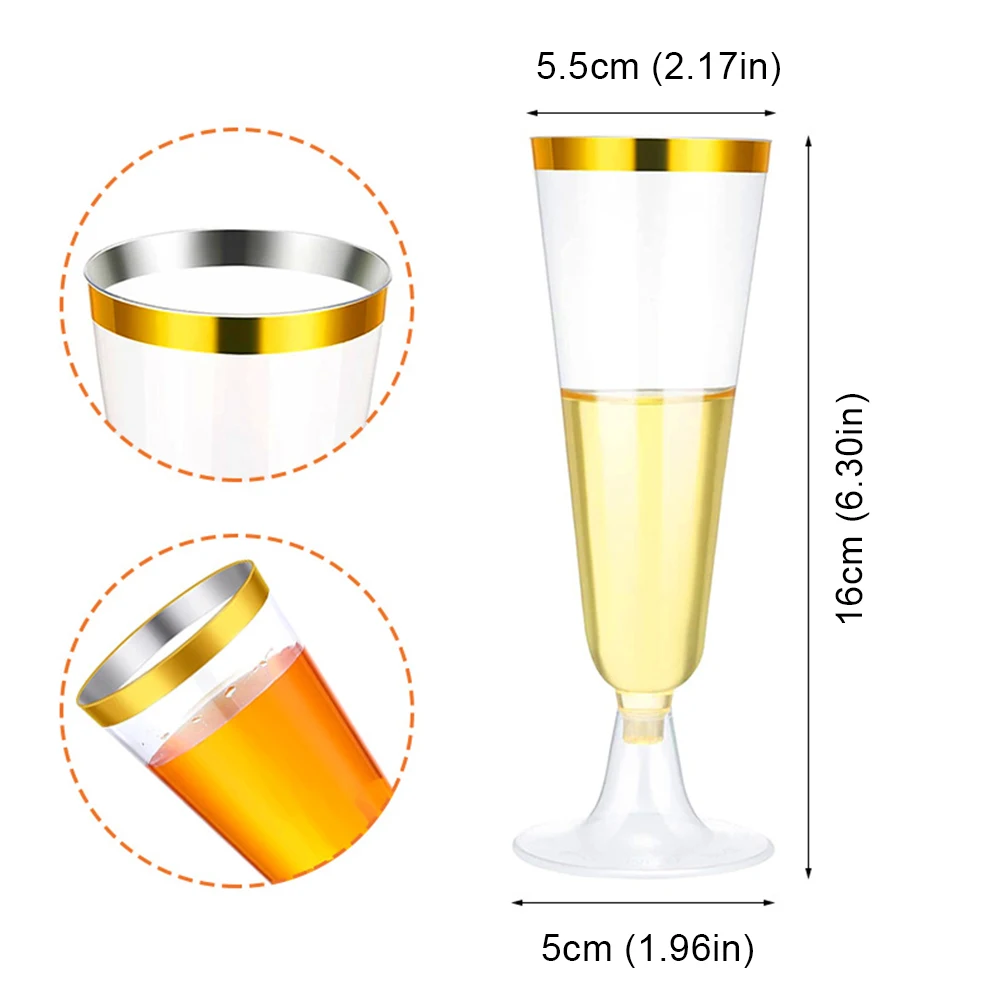25Pcs 150ml Disposable Champagne Flutes Plastic Champagne Glasses Plastic Cocktail Cups for Wedding Anniversary Birthday