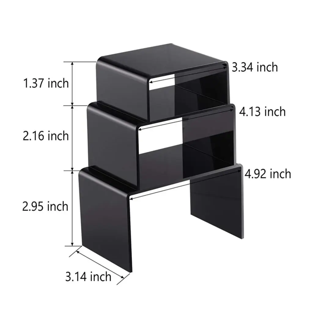 Présentoir en acrylique noir pour figurines, planches, étagère de vitrine, 1 ensemble de 3