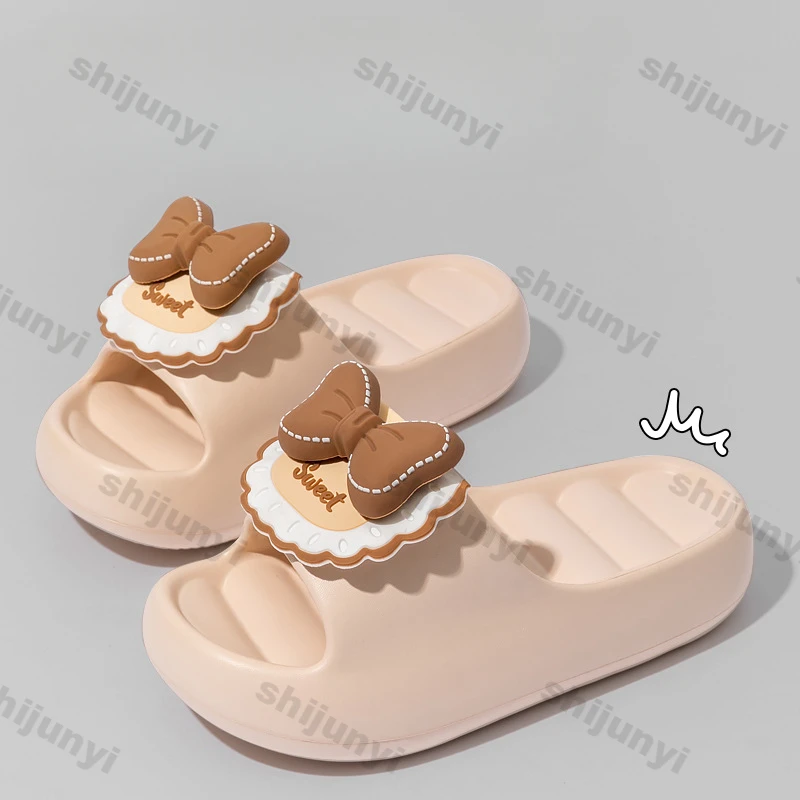 جديد لطيف القوس منصة النعال للنساء أحذية الحمام الداخلي الإناث الصيف سميكة وحيد المضادة للانزلاق الفتيات منزل الطابق الشاطئ الشرائح #5