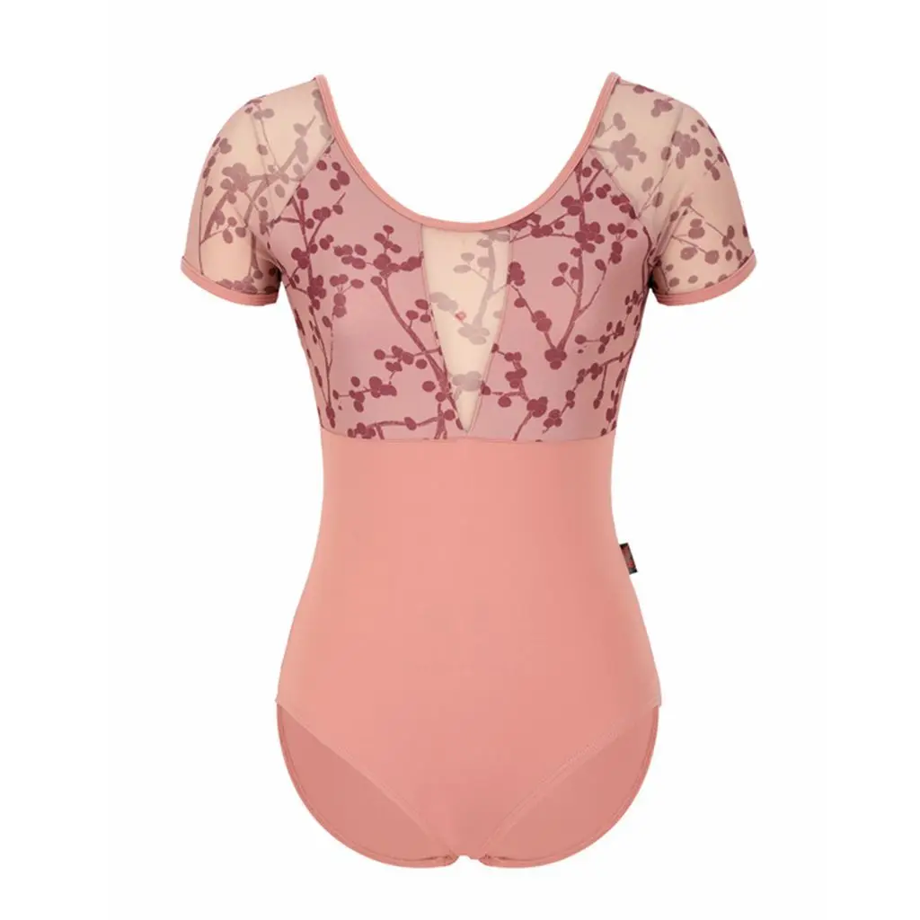 Short-sleeved splicing printed mesh onesie yoga dance practice suit