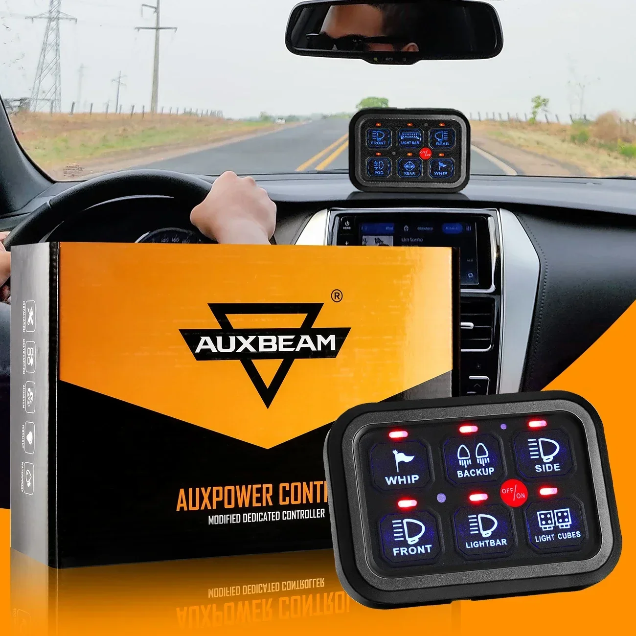 Auxbeam Universal 6 gangs Switch Panel Blue Backlight On-Off Control Power System Slim Electronic Relay System for Car Lights