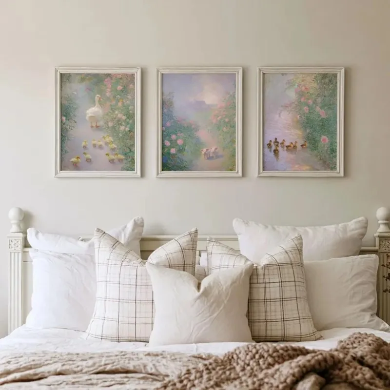 Vintage Monet Waterlily Duckling French Countryside Meadow Farm Animals Poster Canvas Painting Wall Art Pictures Home Decor