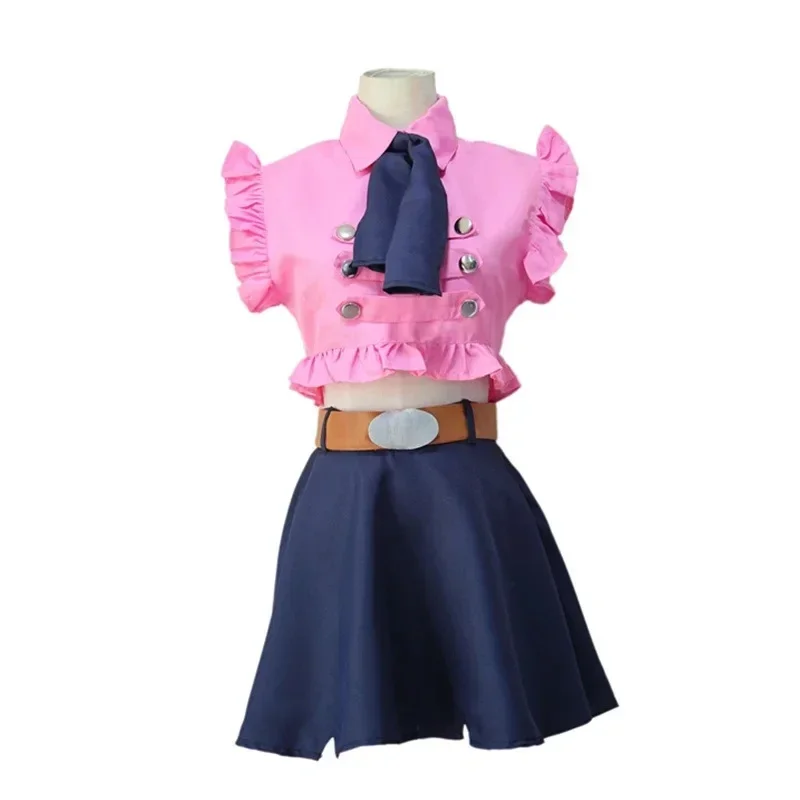 Anime The Seven Deadly Sins Elizabeth Liones Cosplay Costume Summer Girl Pink Top Navy Skirt Women Halloween Party Dress - view 3