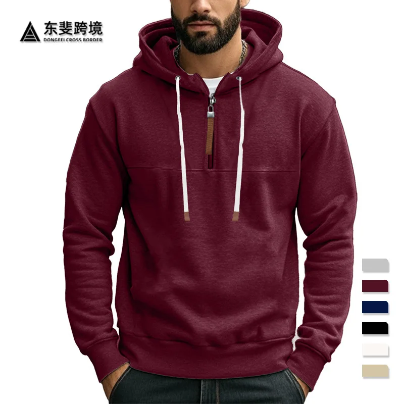 

2024 men's velvet sleeve with zipper autumn and winter casual hooded new hoodie