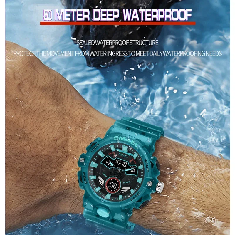 SMAEL Original Wristwatches Dropshipping Brand 50M Waterproof Clock Alarm Yellow New Quartz Watch Men Sport Watches 8085