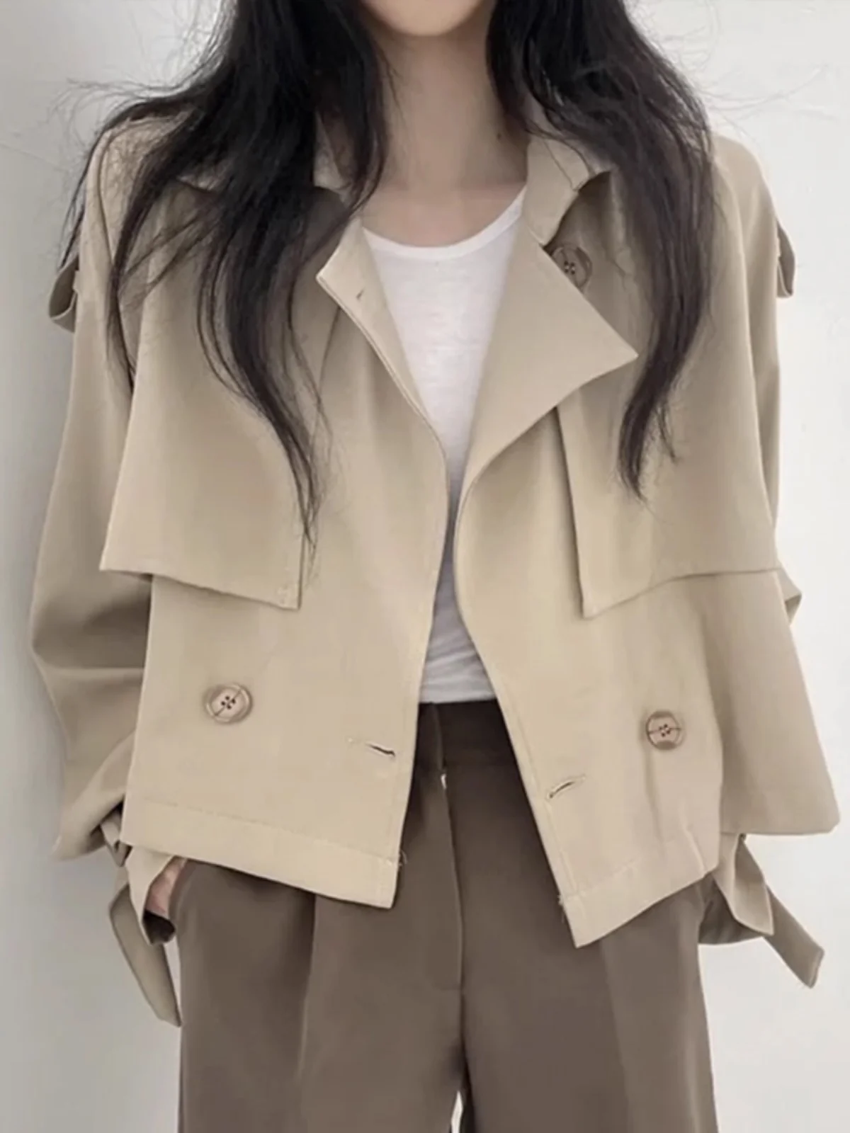 

Chic ort Autumn Winter Retro Coat Jaet Women's Design Sense Elegance Turn-down Collar Single Button Long Sve Top