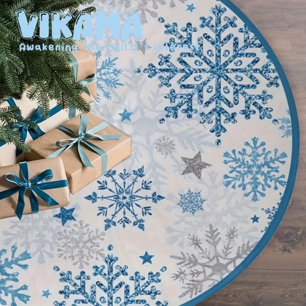 VIKAMA-Weihnachtsbaumrock, Schneeflockenmuster, festliche Heimdekoration im rustikalen Stil, verleiht fröhliche Atmosphäre zur Feiertagsaison