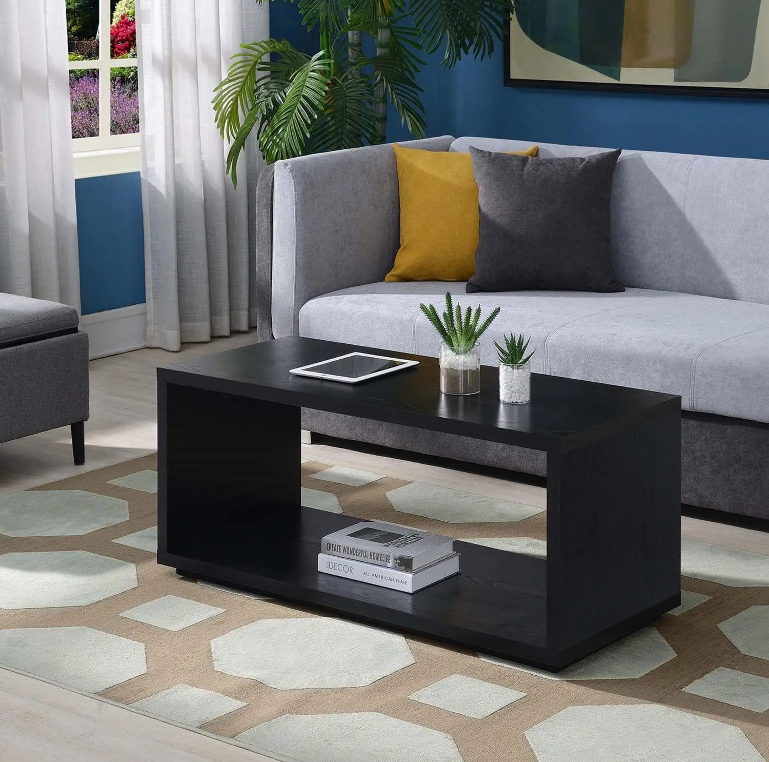 

Coffee Table Black Made of Honeycomb Particle Board and Melamine Contemporary Design Easy To Assemble