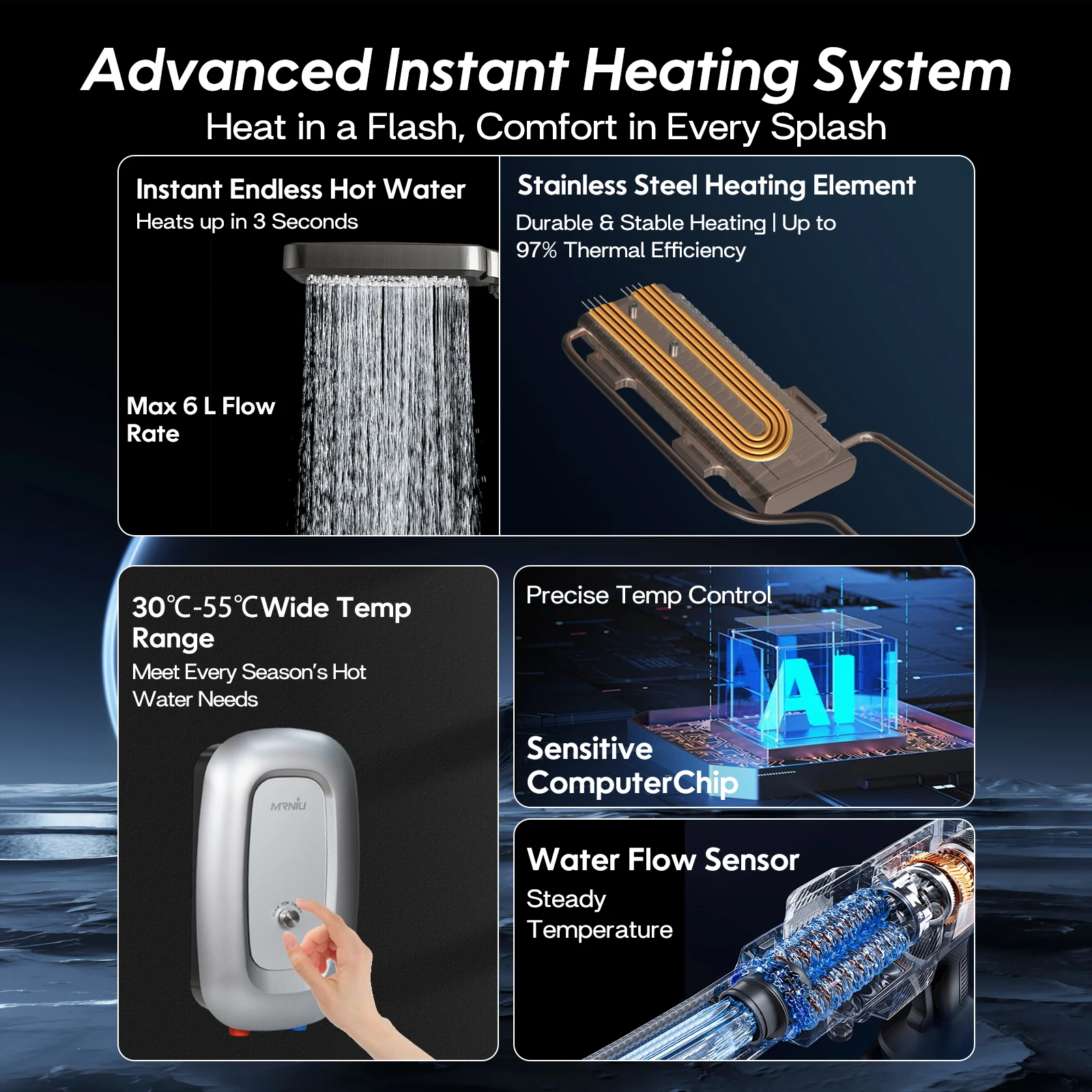 Chauffe-eau électrique instantané sans réservoir douche salle de bain bain chauffe-eau 220V 7000W bouton hôtel ménage appartement famille