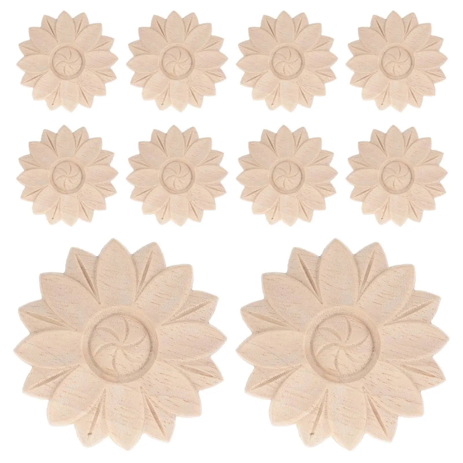 

10 Pcs Solid Wood Carved Flowers Vintage Furniture Decor Appliques Natural Material Easy Application Home Decoration