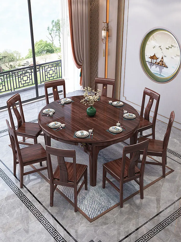 DSA ebony solid wood folding dining table New Chinese solid wood retractable dining table and chair combination High-end