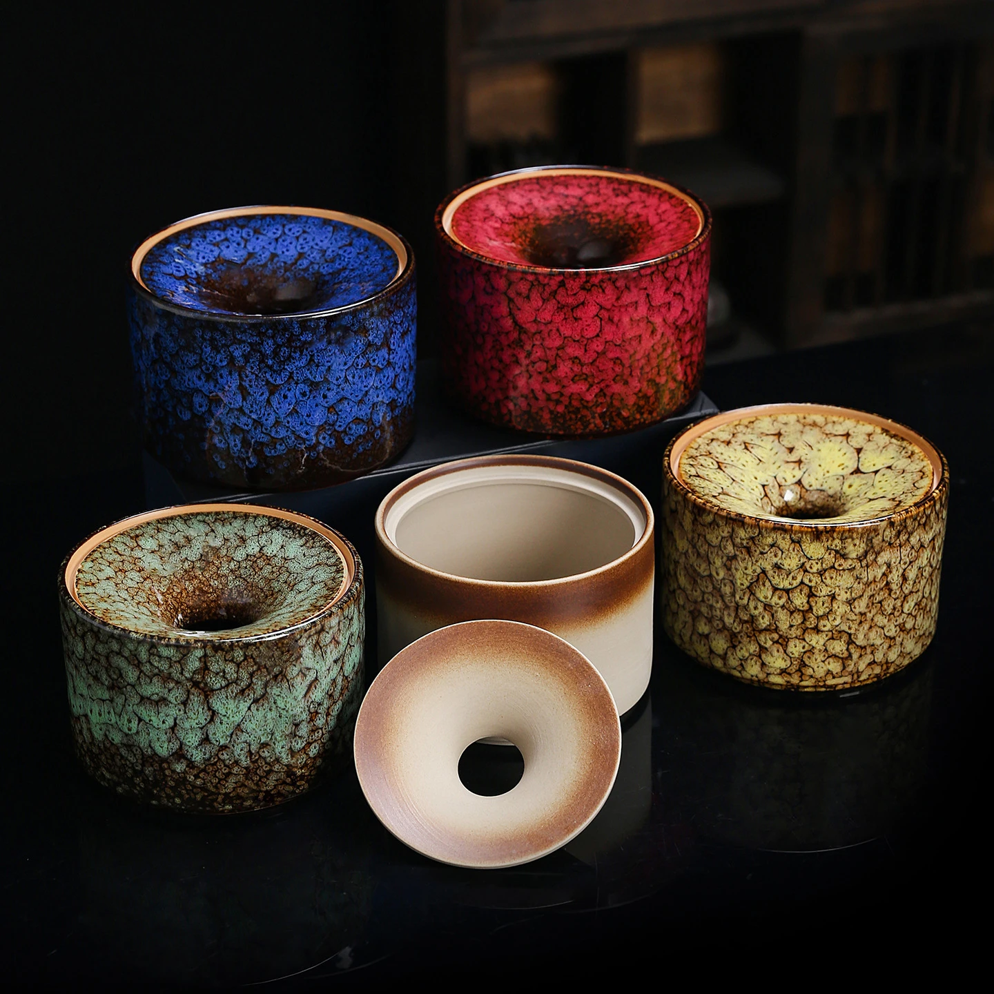 Ceramic ashtray with cover for kiln transformation, anti fly ash, multi-purpose tea residue jar, tea ceremony accessories, gifts