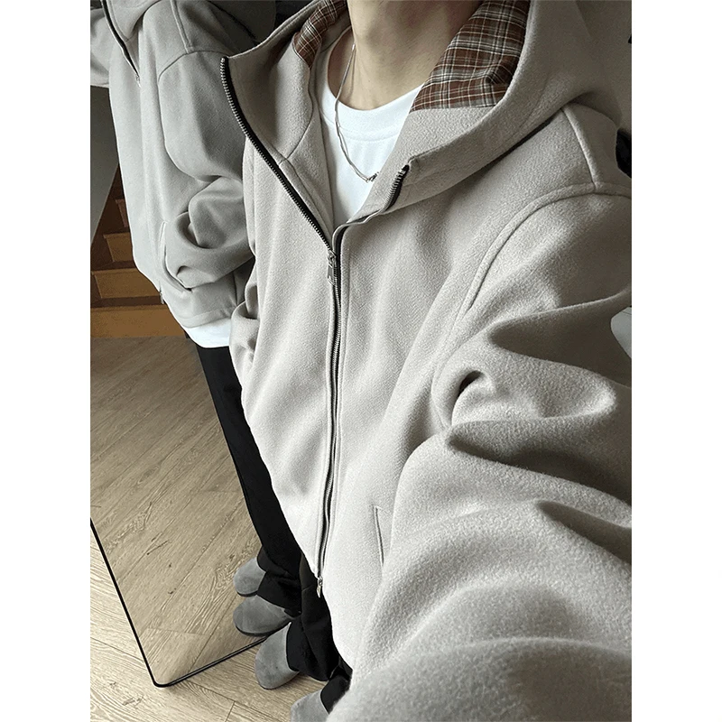 

American Retro Men's ort Woolen Jaet Autumn Winter Faion Brand High Collar Hoodie Sweater High End Feeling Open Cardiga...