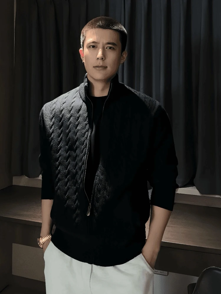 Cleanfit ey Knitted Casual Stand Collar Emed Knitwear Men's Autumn Open Cardigan Jaet Soft Comfortable Long Sve