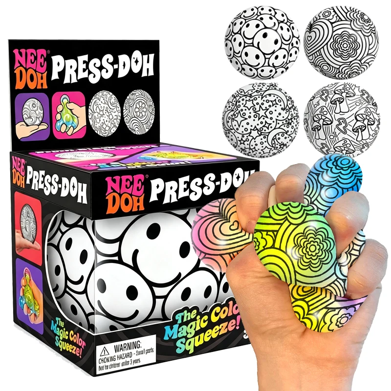 Schylling Needoh Press-Doh Color Changing Squeeze Fidget Ball Toy Dough Filled Doodle Pattern Fast Rebound Sensory Autism Toy