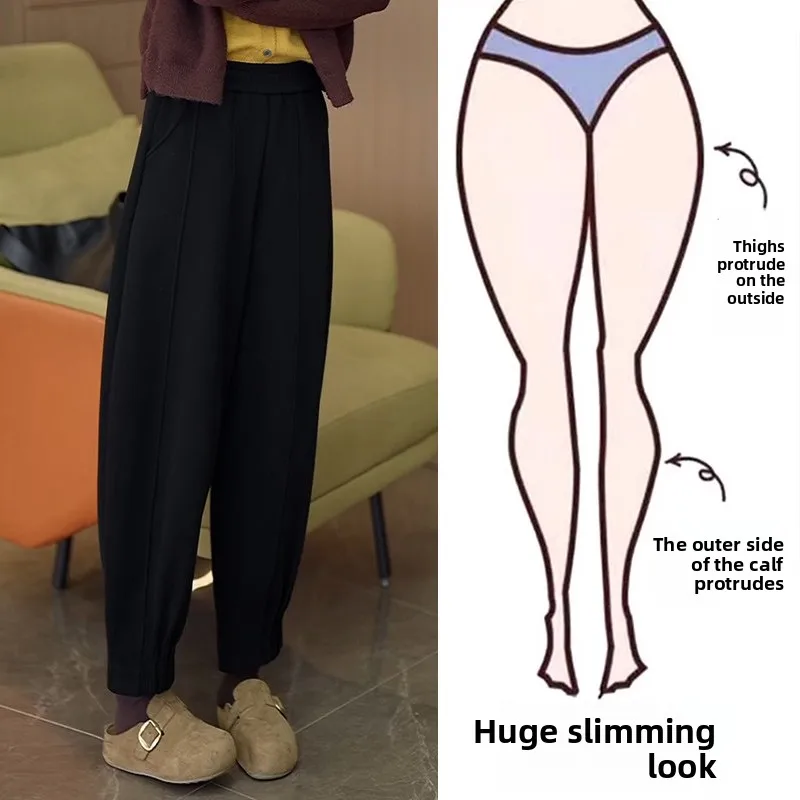 

Thickened Fleece High Waist Lantern Harlan Pants Women's Autumn Winter Casual Loose Fit Pocket High Waist Warmth Lantern Pants