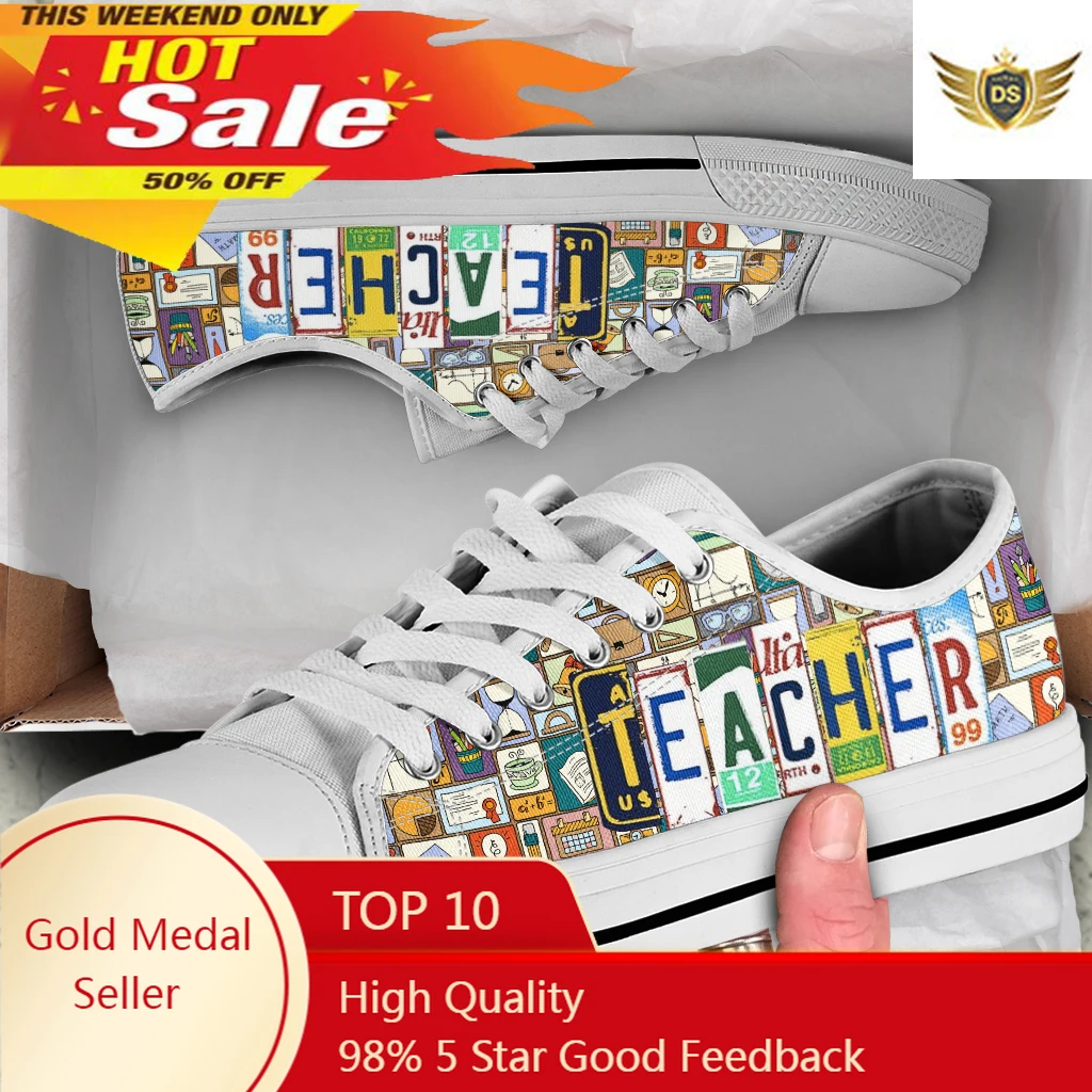 License Plate Teacher Women's Casual Canvas Sneakers Fashion Low-top Women Shoes Light Sole Candy Flats Female Canvas Shoes