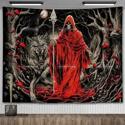 Skull Mushroom Moon Tapestry Goth Wolf Skeleton Flowers Tapestry Witchcraft Tapestries Wall Hanging For Bedroom Room Decoration