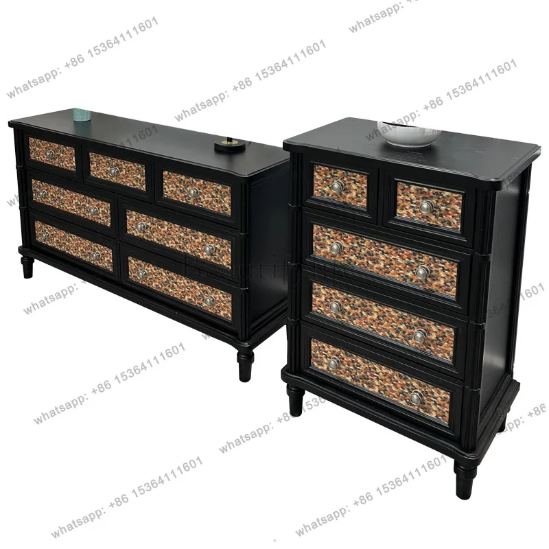 

American retro painted solid wood chest cabinet living room storage decorative cabinet