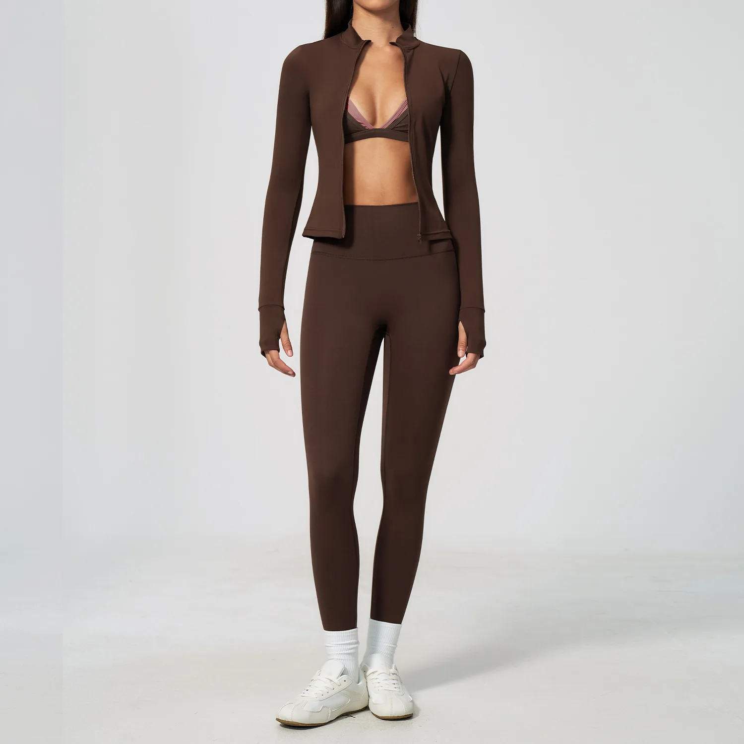 3PCS Yoga Sets Women Tracksuits Gym Clothes Zipper Jacket Fitness Set Fashion Set Sports Bra Outfits Female Workout Leggings Set