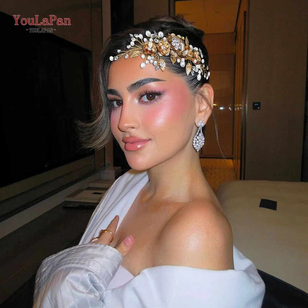 

YouLaPan Golden Color Bride Flower Hair Comb Wedding Bridesmaid Pearl Side Comb Hair Accessories Party Hair Ornaments HP886