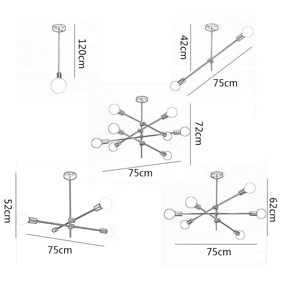 1/2/4/6/8 têtes Rotatif D'ajustement De Luxe En Laiton Lustre Lumières Salon Salle à manger Chambre Décor Luminaire E27 Noir pend-d