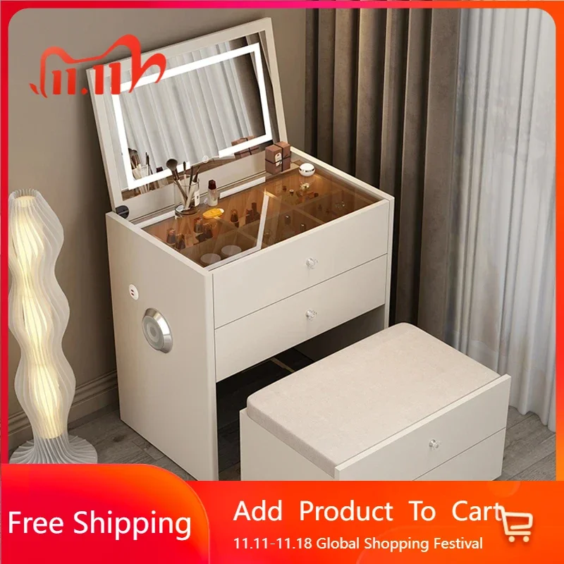 Small Design Affordable Dressing Table Cabinet Chair Girl Makeup Lights Dressing Table White Texture Kaptafe Dresser Furnitur