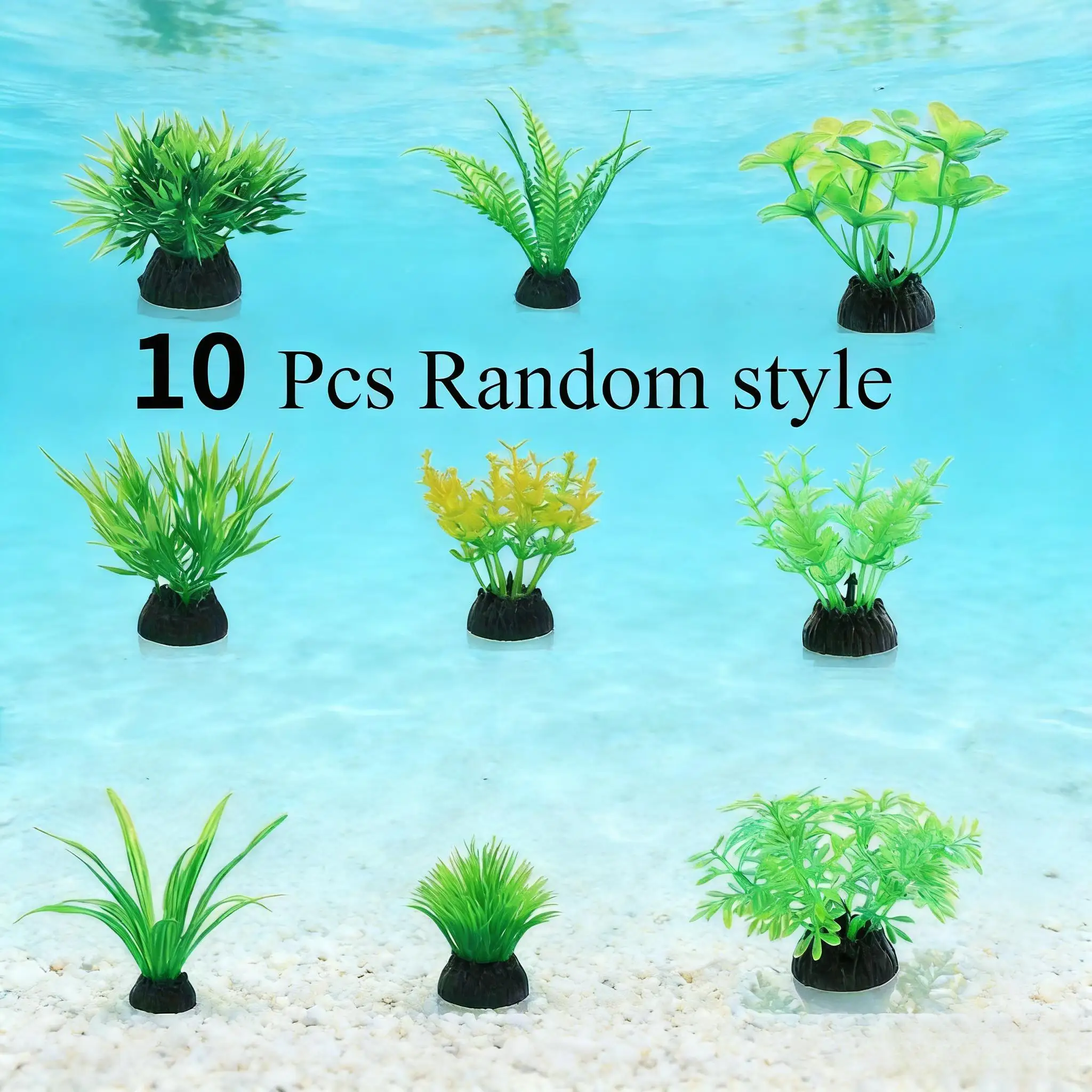 10Pcs Green Artificial Aquarium Plants Plastic Fish Tank Grass Decor Random Style Landscape Ornaments