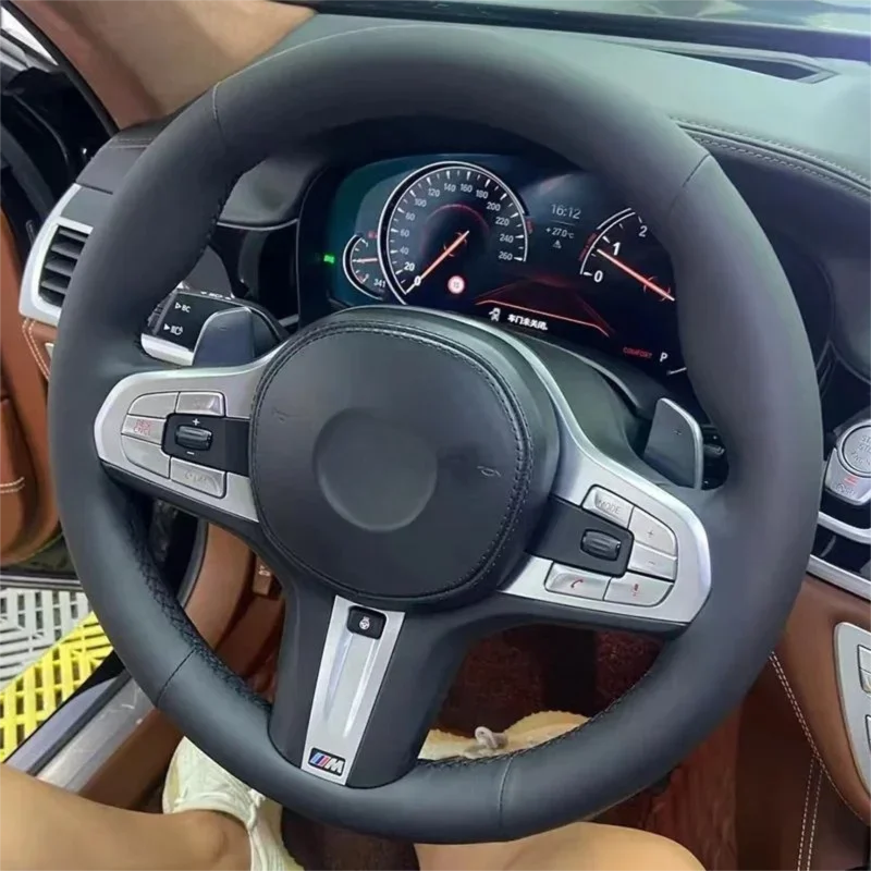 Hand-stitched Leather Steering Wheel Cover, Custom Fit for BMW IX3, X3, X4, X5, X6, 2 Series, 3 Series, 5 Series, 7 Series & 530