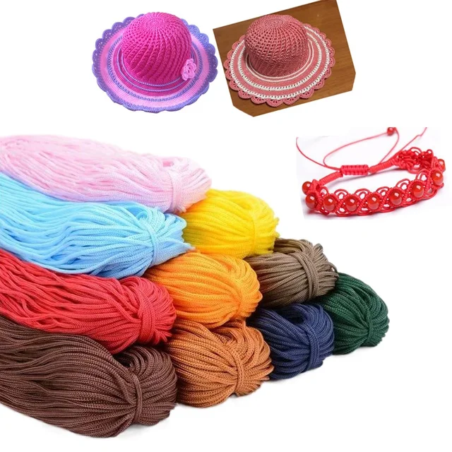 200m 3mm Color Cable de nailon hilo Crochet línea hueca macramé DIY tejido a mano para esteras sombrero pulsera trenzado artesanía zapatos