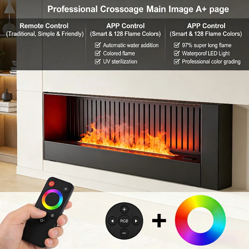 Built-In Water Vapor Fireplace 180cm,Frameless,effect fireplace mist technology firebox,Multi-Color,App Control,Timer firepit view 3