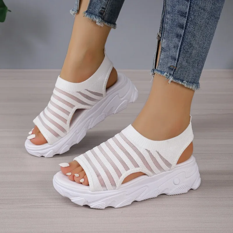 Mesh Women Sandals Summer Shoes for Women Trend Lace-up Platform Sandals Open Toe Beach Casual Heeled Sandals Sandalias De Mujer