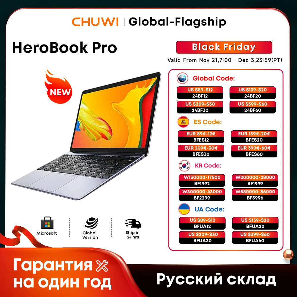 CHUWI HeroBook Pro/Plus portátil 14,1/15,6 pulgadas pantalla FHD Intel N4020 Dual Core 8GB RAM 256GB ROM Windows 11 OS Mini HD Notebook