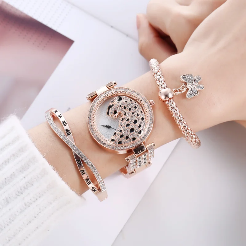 3pcs/set Women Quartz Watch with bracelets Luxury Rhinestone Ladies Wristwatch for Gift  Reloj  Relojes Para mujer