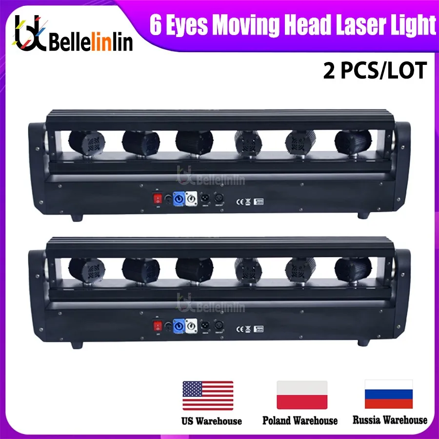 0 Tax 2Pcs DJ Laser 6 Eyes Bar Light Fat Beam Laser RGB 6X500mw DMX Control Moving Head Beam Laser Light Party Disco