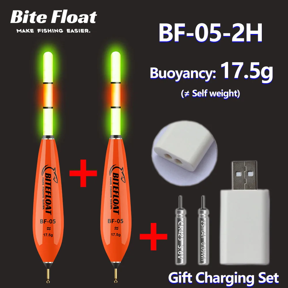 Bite Float Elektronische Angelposen 5er-Set: 2 Smarte Elektronische Posen + 2 Wiederaufladbare Batterien + 1 Ladegerät für Nachtangeln