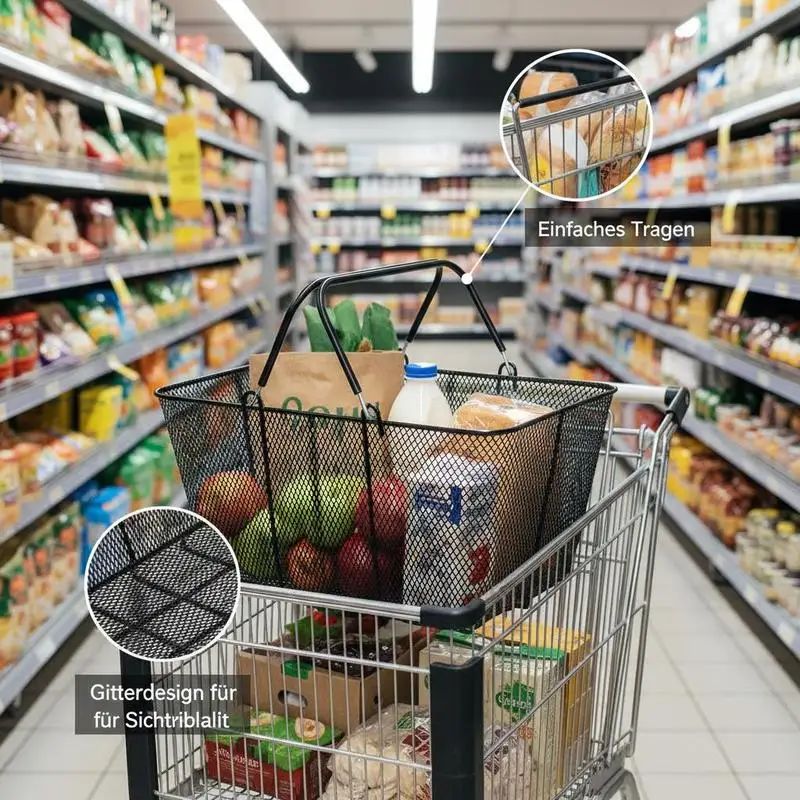 Obrázek 4: Nákup košíky s madla, 12 kousky, černá kov nákup koš, přenosné drát nákup koš, černá drát pletivo nákup koš sada pro supermarketech, drobný obchody, grocery nákup, černá