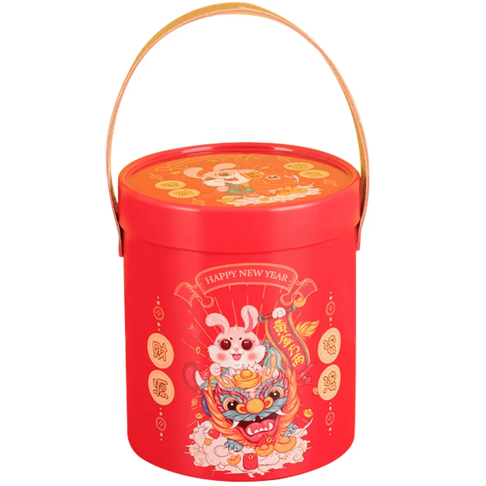 

Chinese New Year Metal Bucket Gift Packaging Box For Candies Cookies Biscuits Sealed Round Shape Gift Jar Candy Storage