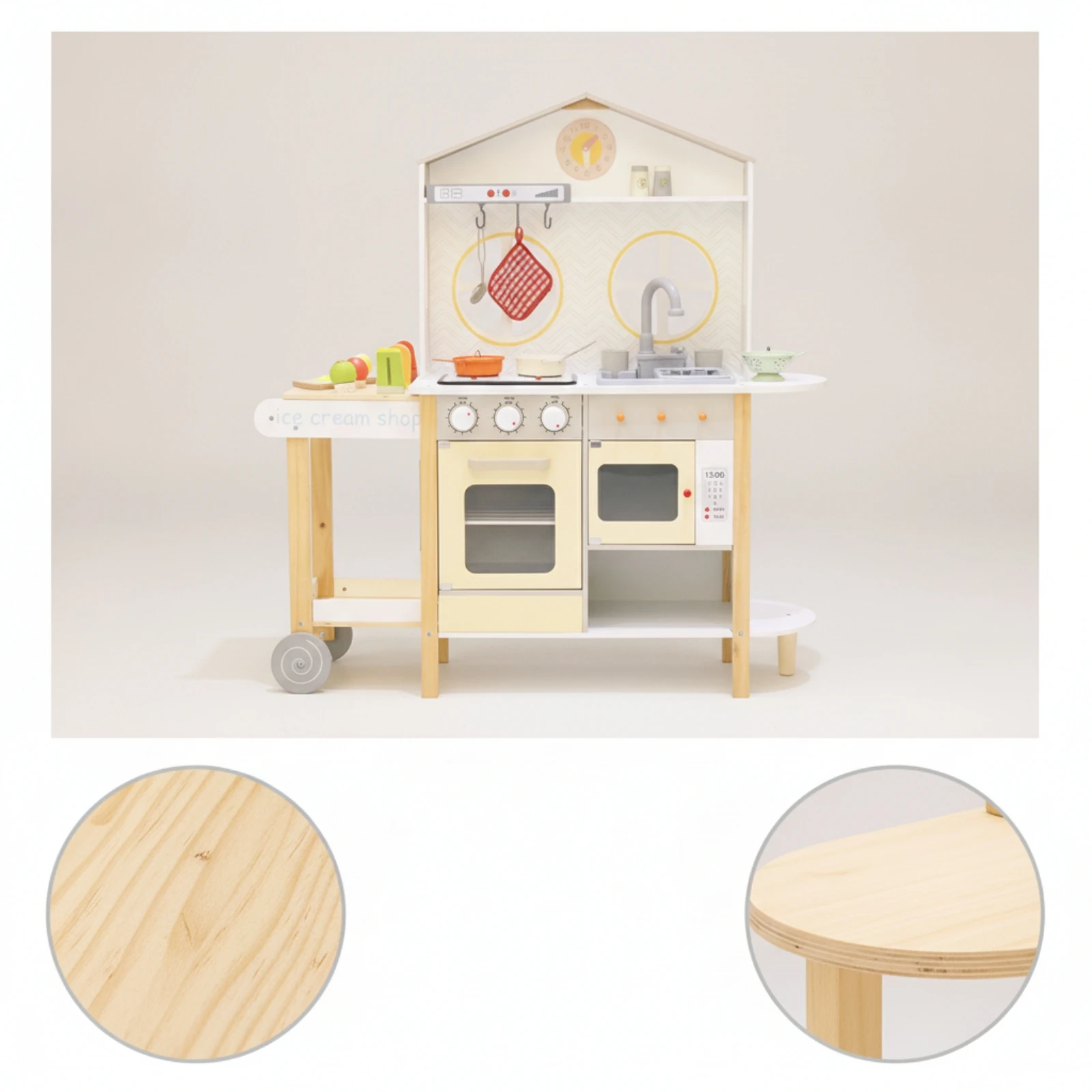 Wooden Play Kitchen with Accessories Educational Toy Kitchen Set with Pots and Pans Wooden Play Cooking Set Indoor Safe