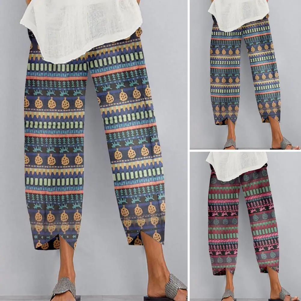 Pantalones bombachos con cintura elástica para mujer, diseño de pierna ancha, estampado Irregular, informal, A la moda