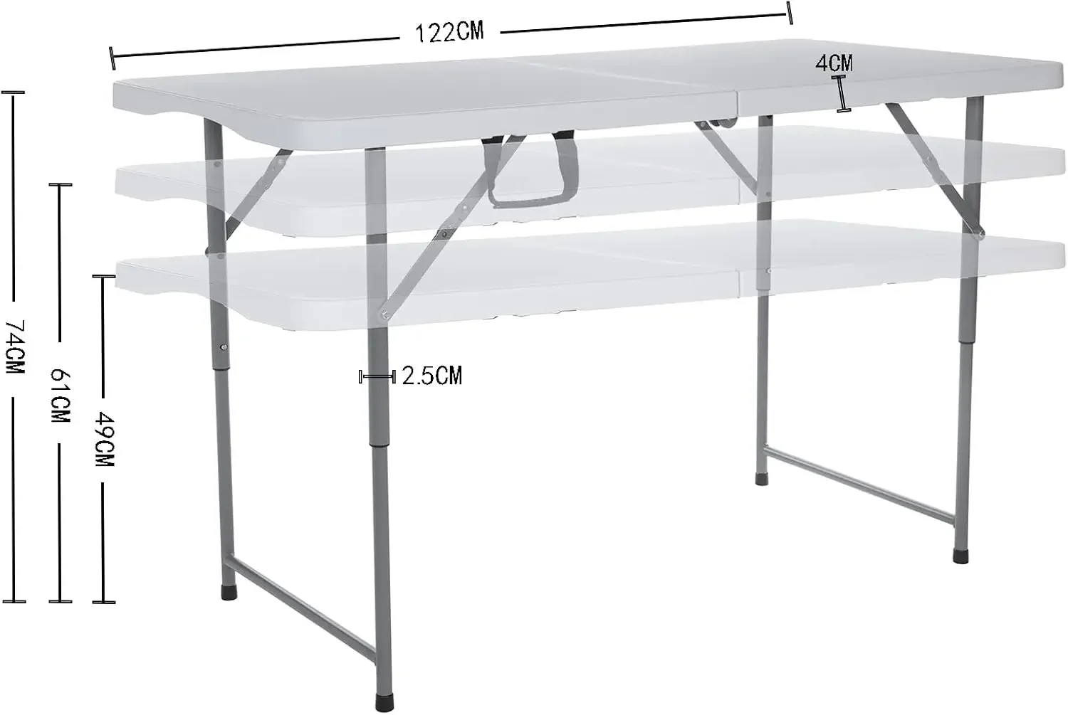 Table 4-Foot Portable Plastic Folding Semi Practical Table Small Indoor and Outdoor Adjustable Height with Handle