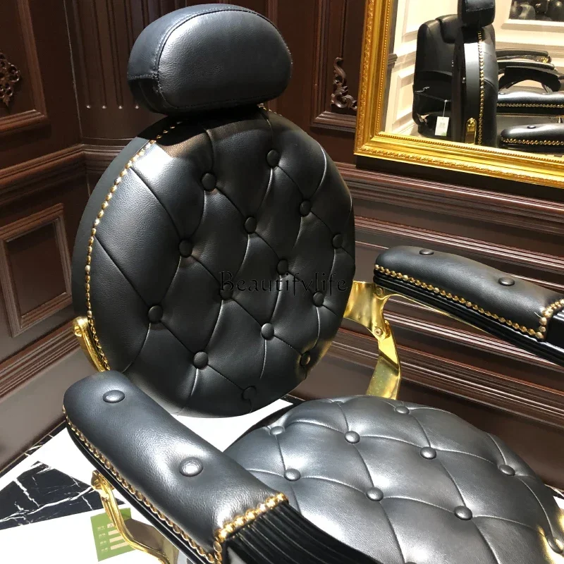 Men's Retro Oil Head Hairdressing Chair Hair Salon Barber Shop Hair Cutting Lifting Reclining Chair