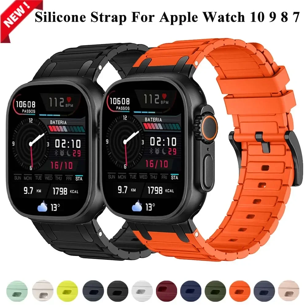 Silicone Strap For Apple Watch Band 44 45 49mm 45mm 41mm 40mm 42mm 38mm Fluororubber Bracelet iWatch serie 10 9 8 7 6 5 4 3 SE