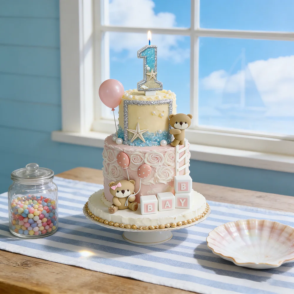 Marine-Stil Nummer 1-9 Kerzen-Kuchenaufsatz Seestern Pailletten Strand-Deko für Kinder Jungen Mädchen 3. Geburtstag Party Kuchen-Deko Requisiten