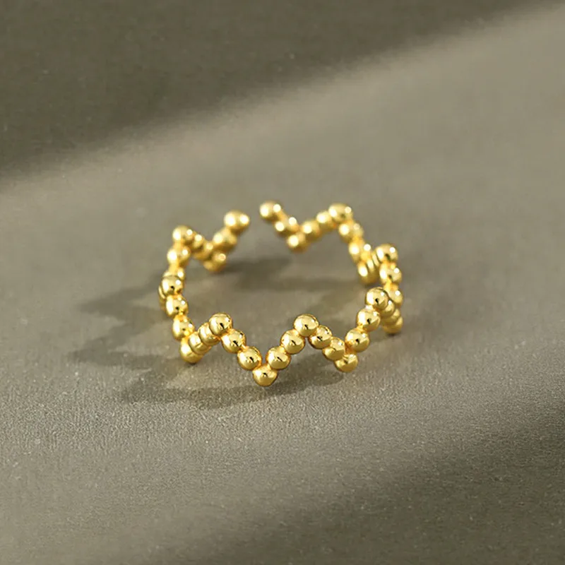 

Модное геометрическое кольцо для женщин с эффектным дизайном, позолоченное, с гладкой поверхностью и бусинами, в стиле Open Sle